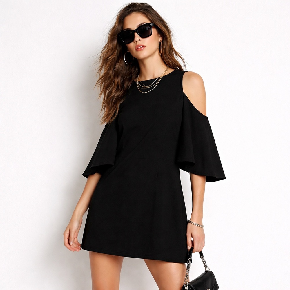 Alice + Olivia Black Sculptural Flutter Sleeve Mini Dress Size 0